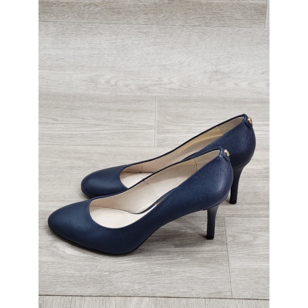 Michael Kors Women's 9M Navy Blue Round Toe Pumps Slip On High Heels GP13J